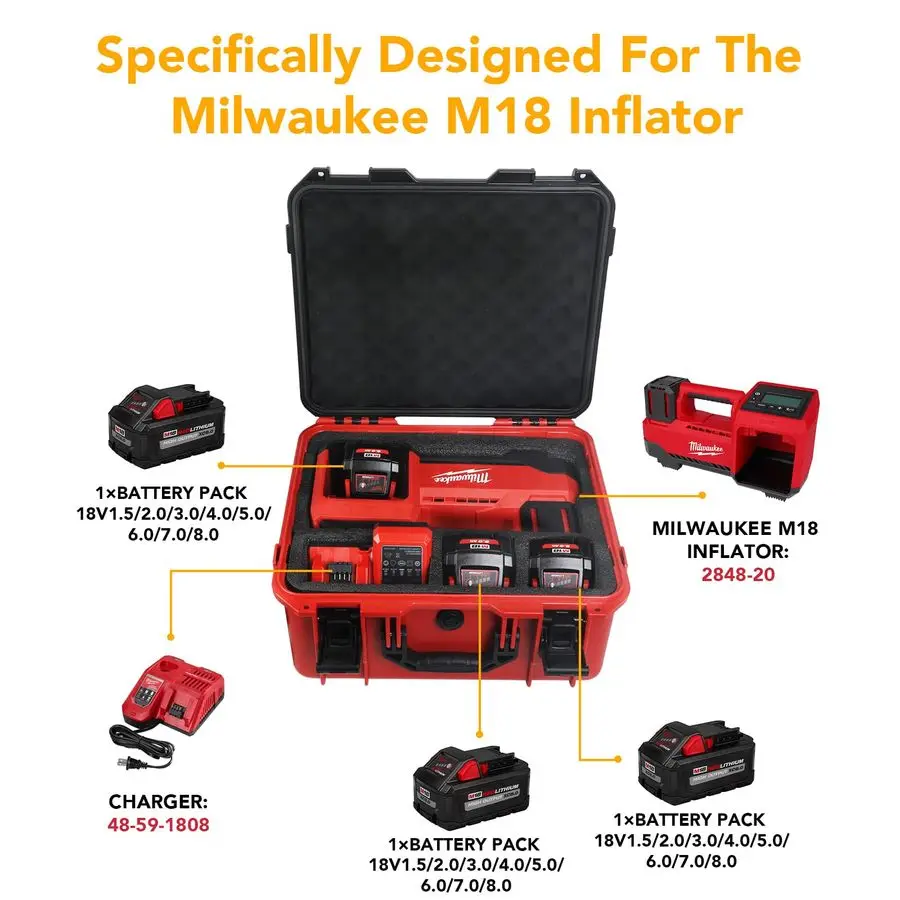 Compressor Case for Milwaukee Inflator,Waterproof Hard Case for Milwaukee M18 Inflator 284820, Air Compressor Storage Box Compat