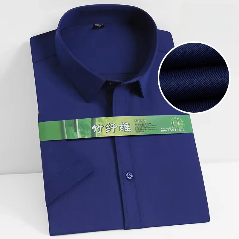 New in shirt hight quality Bamboo fiber summer short sleeve shirts for men slim fit formal shirt plaid office black clothes