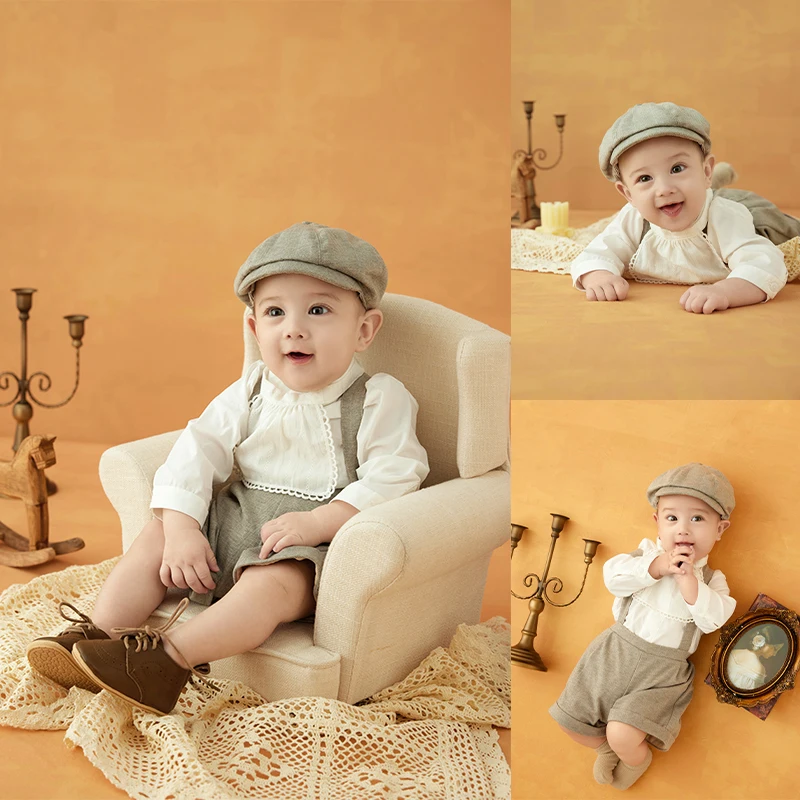 

Baby Boy Photography Clothing Baby Gentleman Theme Hat Top + Overalls Set Vintage Picture Frame Simulation Book Baby Shower Gift