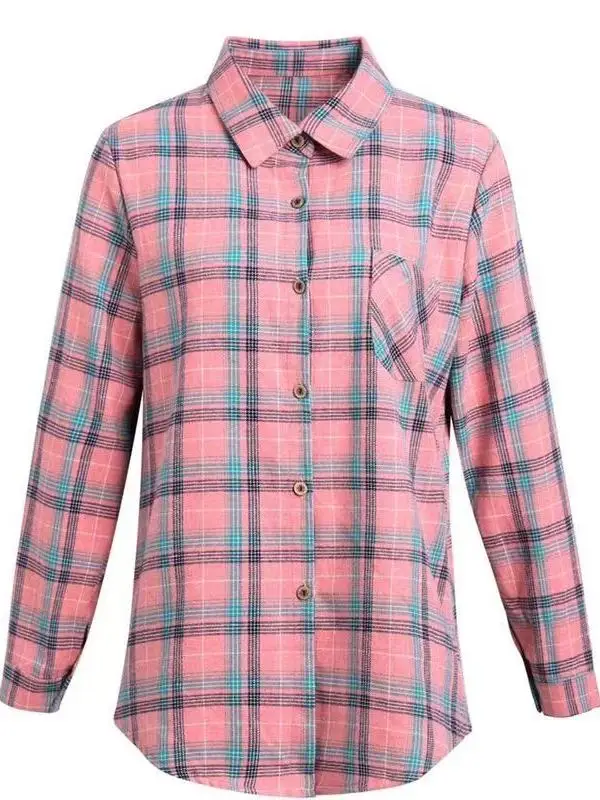 Primavera verão xadrez algodão irt turn-down colarinho casaco para mulheres de meia idade respirável confortável solto ajuste longo sve