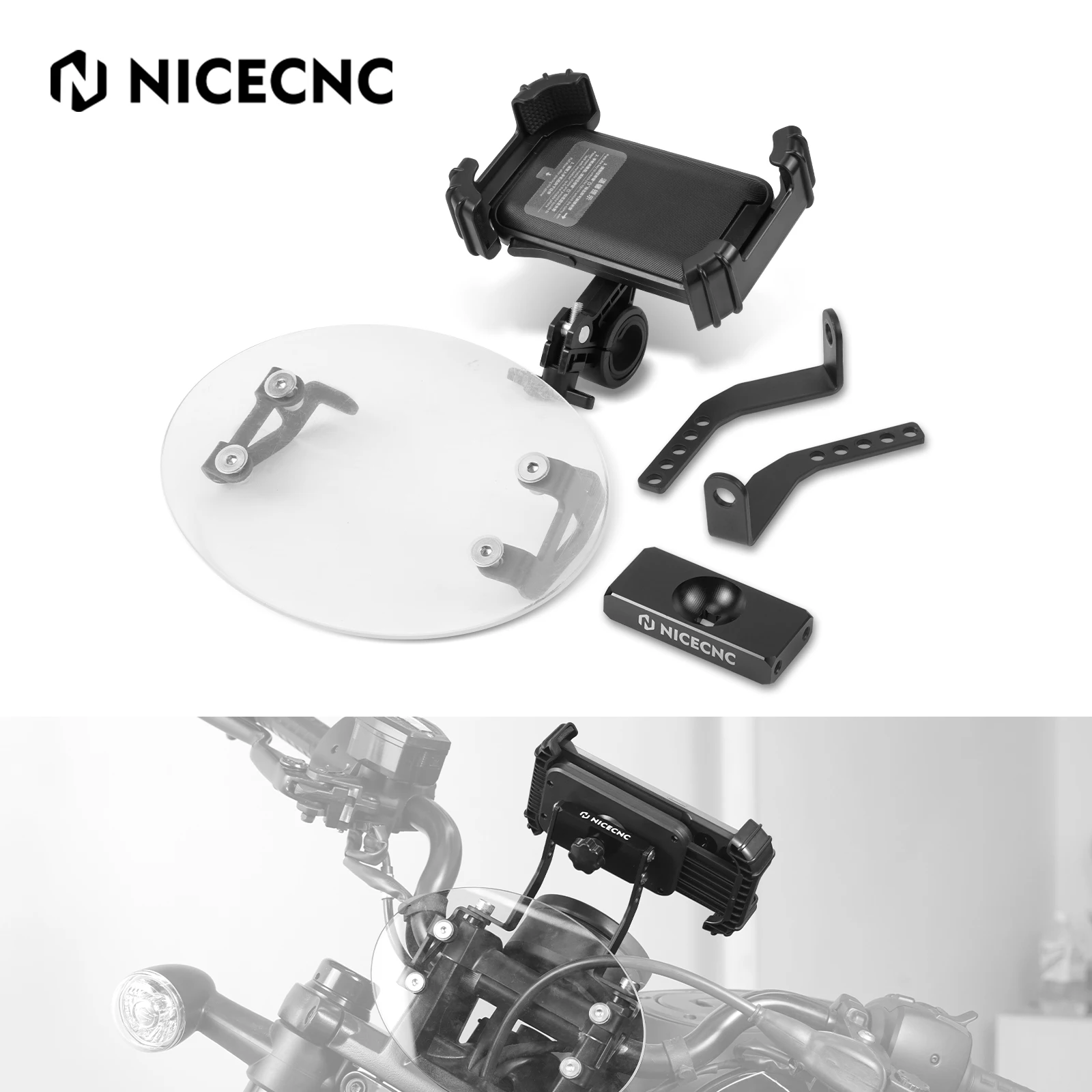 NICECNC Motorcycle Phone Holder Kit For 2021-2024 Harley Sportster S RH1250S Black Phone Mount & Number Plate