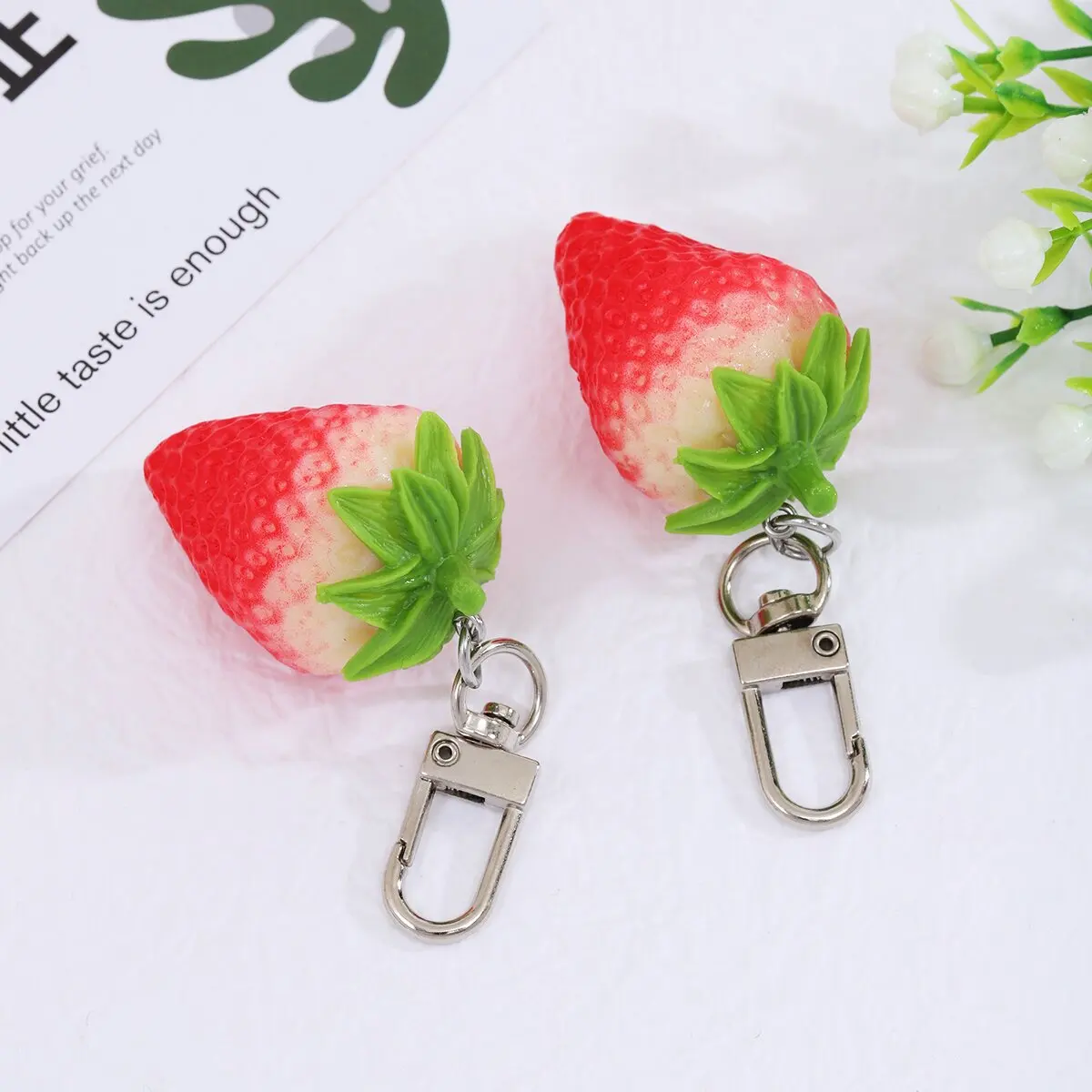 Simulated Fruit Keychain Cream Strawberry Key chain Cute Fruit School Bag Headphone Pendant Bag Accessories