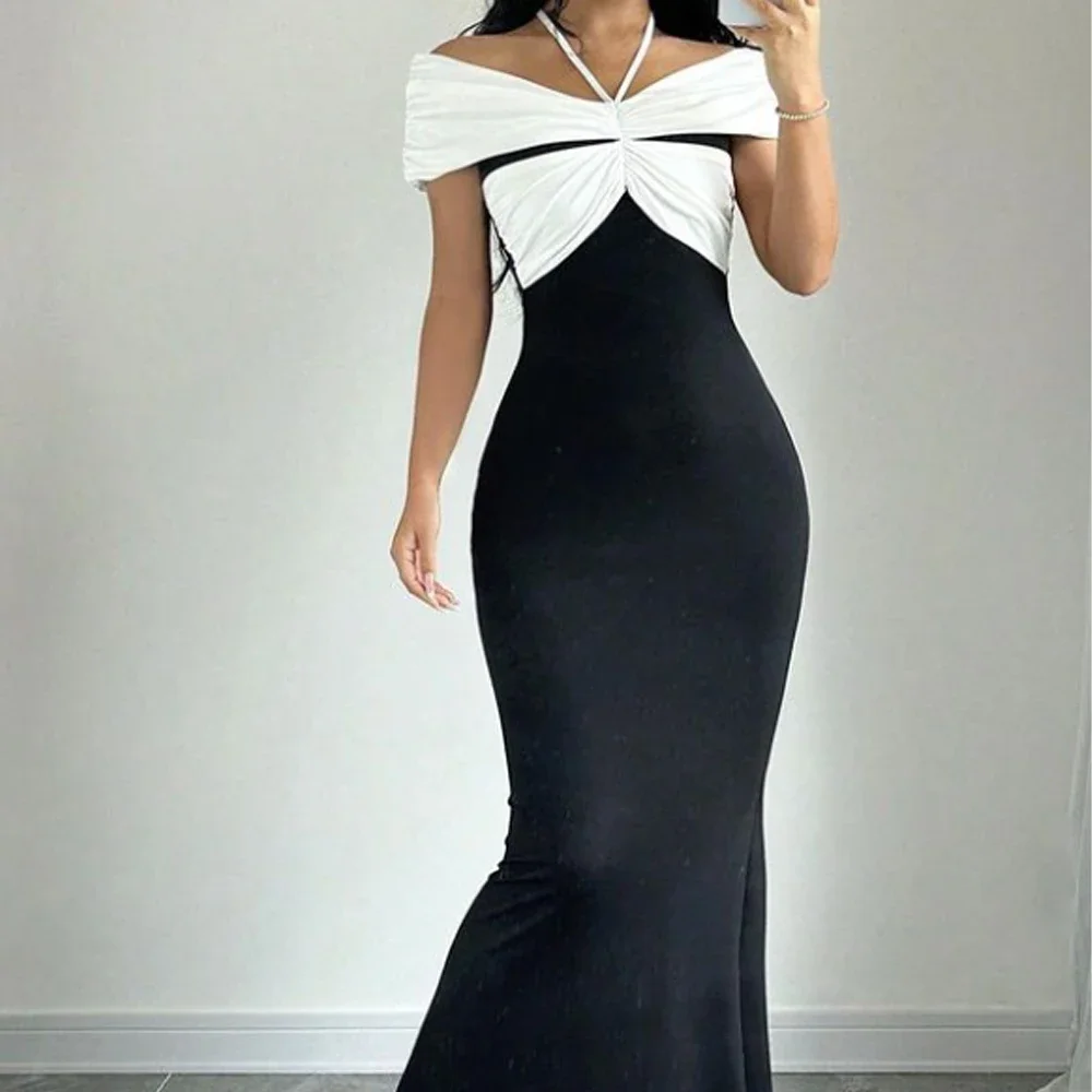 

High quality Classic Formal Jersey Pleat Criss-Cross Sheath Halter Midi Dresses Quinceanera Dresses Sexy Retro Modern Style