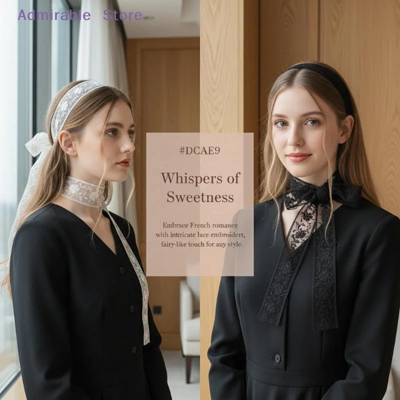 wElegant Flower Lace Neck Strap Korean Style Hair Band Neckerchief for Women Fashion Scarf for Business or Vacation Outfits