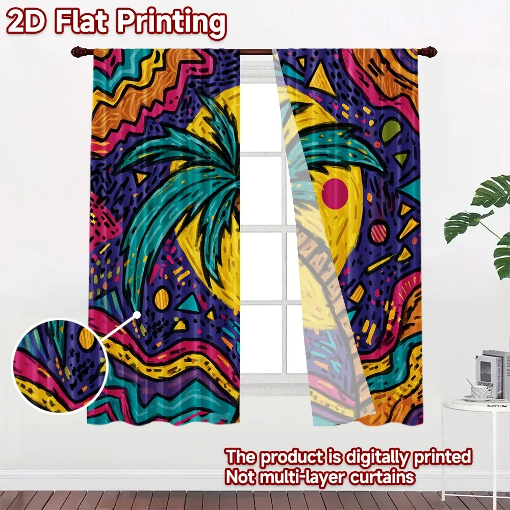 Vibrant Tropical Palm Leaf Curtains Boho Jungle Digital Print Window Treatment Decor Curtains Panels for Living Room