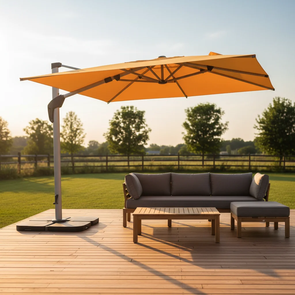 Commercial Outdoor All Aluminum Cantilever Roma Parasol with Powder Coated Frame and Rotating Base for Resort Use