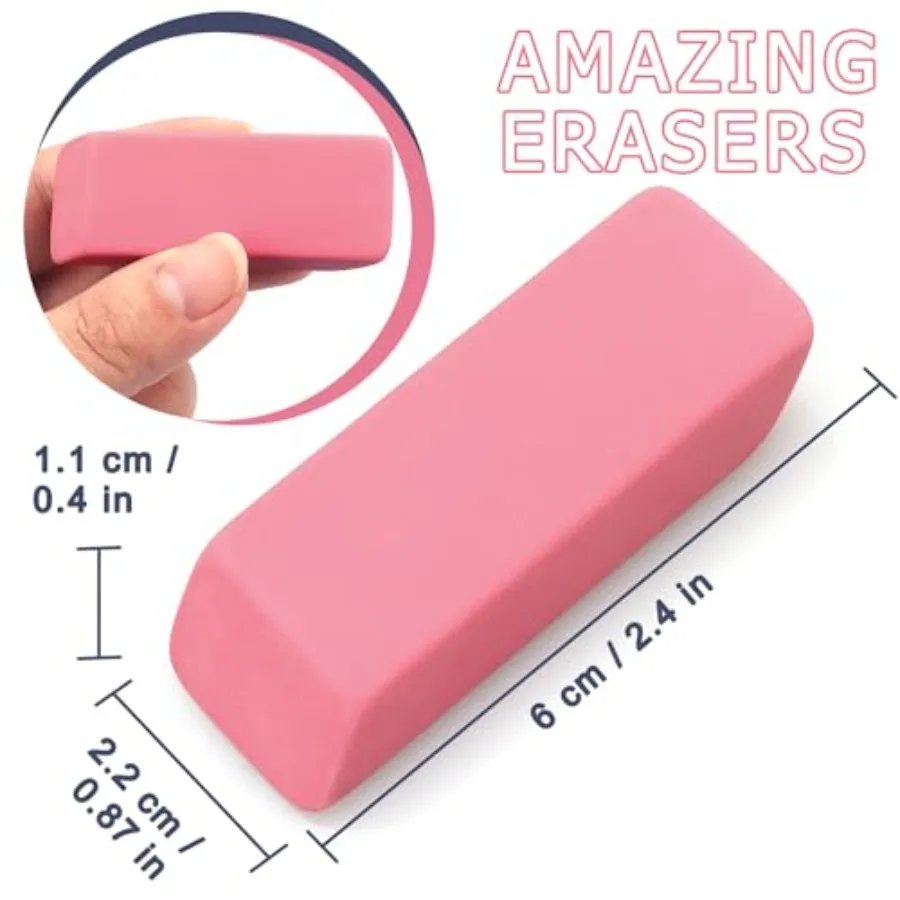 Erasers, Pink Pencil Erasers for Drawing, Artist Eraser, Large, Pack of 6