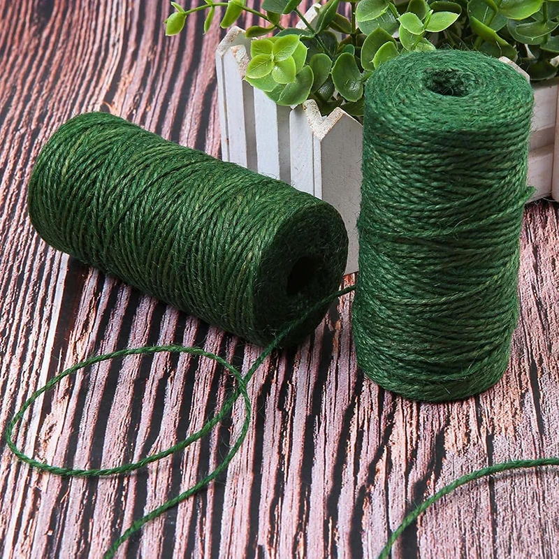 1/2Roll Garden Twine Natural Jute Rope 1.5/2mm Green Garden Twine for Climbing Decoration Sewing 100m Packaging Rope Gift Rope