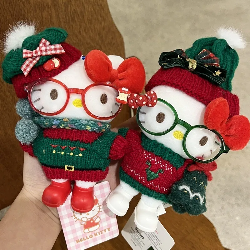 ola-kitty-serie-de-natal-brinquedos-de-pelucia-sanrio-merch-kawaii-verde-malha-camisola-boneca-pingente-dos-desenhos-animados-presente-do-feriado