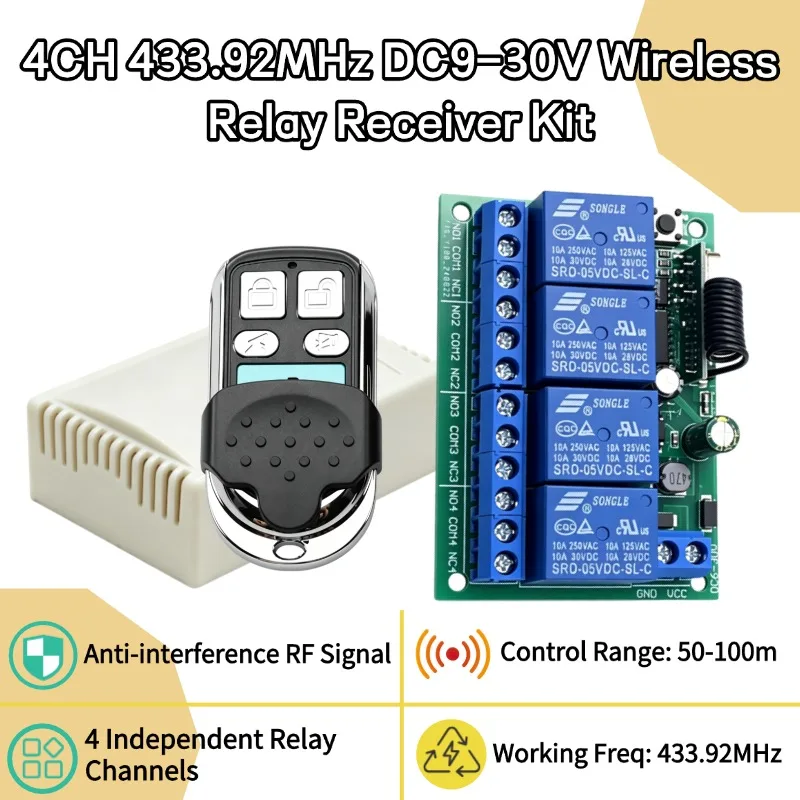 Universal Remote Control 433MHz RF Wireless Switch DC 6V 12V 24V 4Ch Relay Receiver and Transmitter for Lamp Garage Door Motor