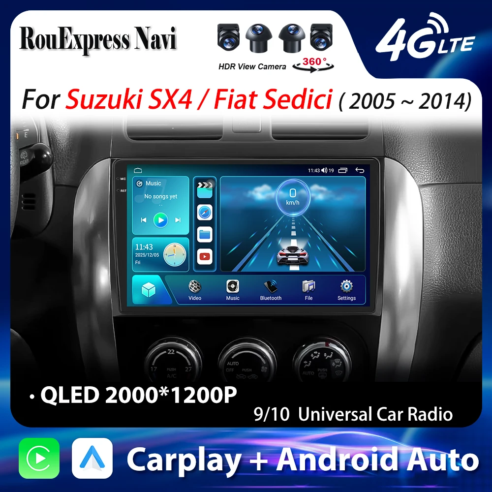 Android 16 For Suzuki SX4 2006 - 2013 For Fiat Sedici 2005 - 2014 Car Radio Carplay Multimedia Player GPS Navigation Stereo DVD