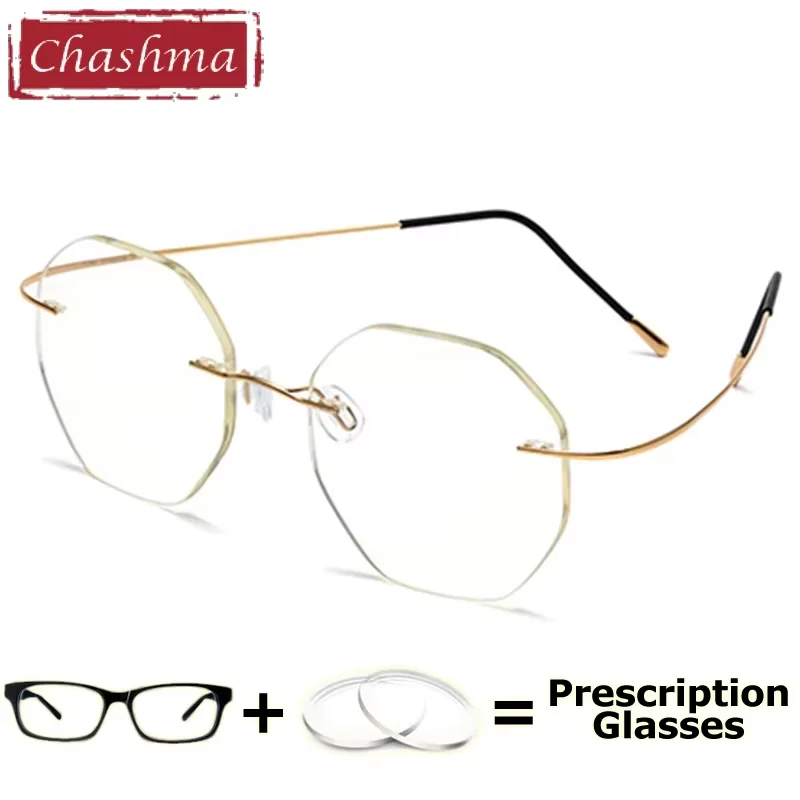 Chashma Pure Titanium Women Eyeglasses Top Quality Rimless Ready Prescription Glasses Lightweight Frame Men Spectacles Eyewear