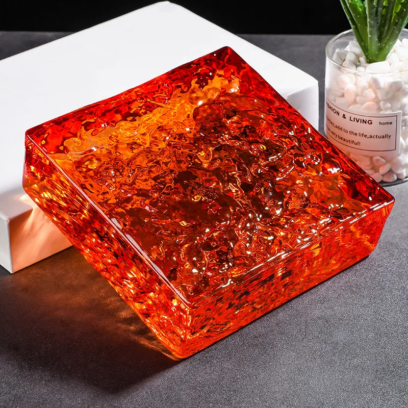 Spot Solid Colored Glass Crystal Brick, Glass Wall Partition Double-sided Ice Pattern Square Colored Transparent Crystal Brick view 2