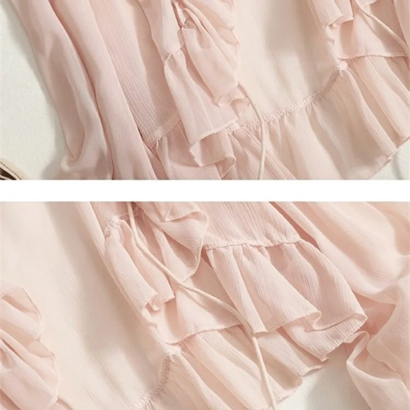 Women Cardigan All-match Thin Ruffles Solid Colors Flare Long Sleeve Summer Sun-proof Lace Up Shrugs Fairy Holiday Ulzzang Chic