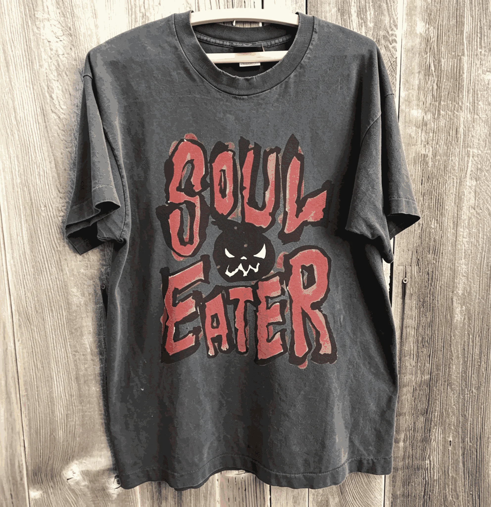 SOUL EATER Vintage Washed Retro Harajuku Oversized Unisex T-shirt Streetwear Trendy Cotton Casual Streetwear Fashion Breathable