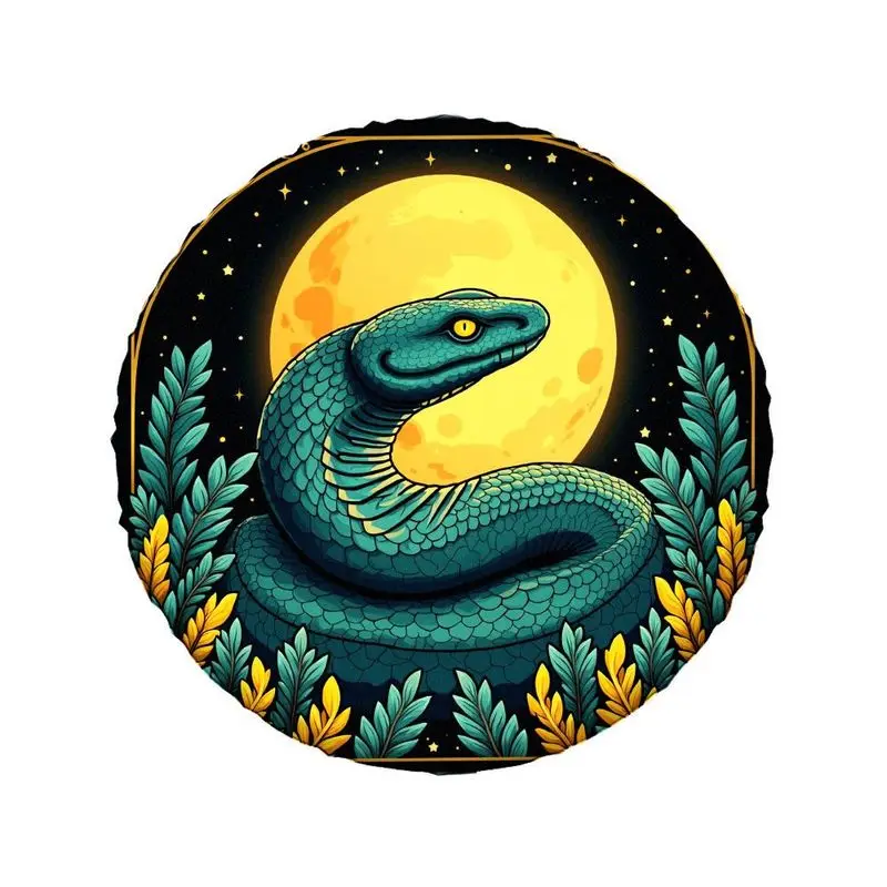 Moonlit Night Sky Snake Pattern Car Spare Tire Cover  HighPerformance Polyester, Durable & WearResistant Tire Cover For OffR