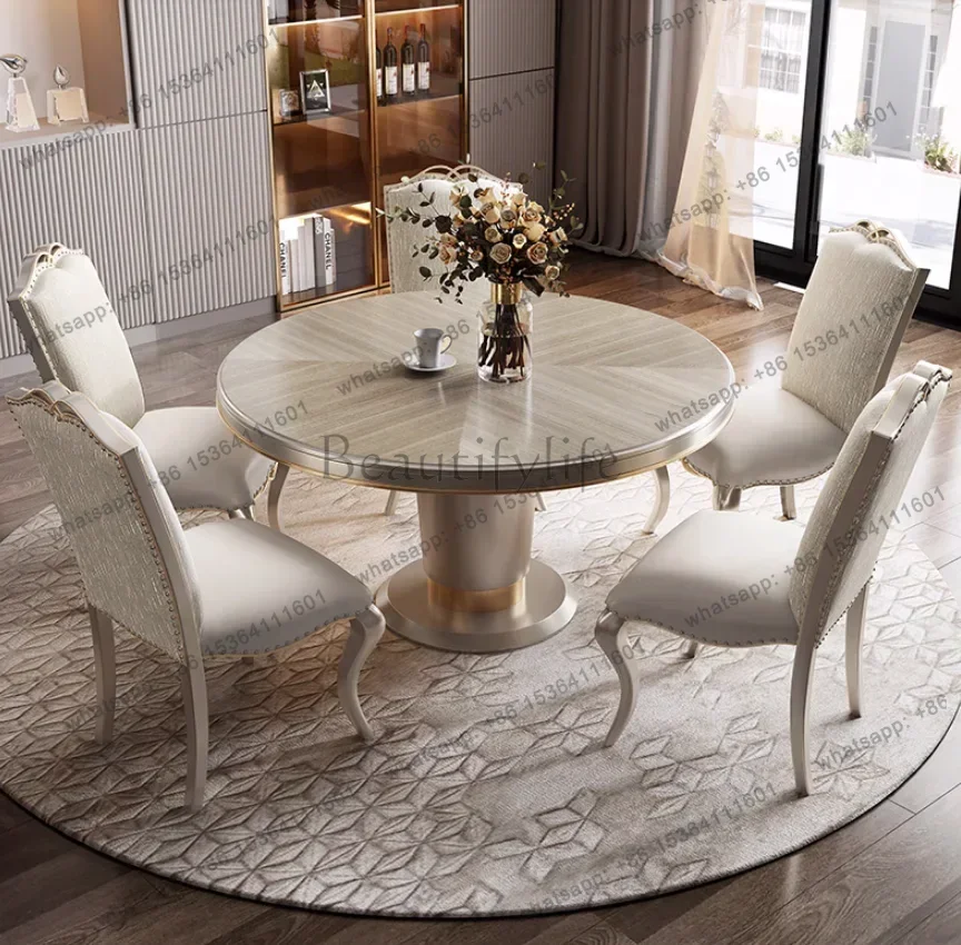 Factory Direct American Light Luxury Solid Wood Dining Table French Oval Simple Solid Wood Champagne Gold Dining Table