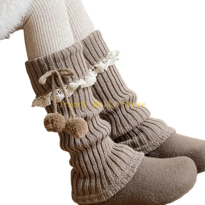 N5KB Lolitas Beinwärmer Gestrickte Beinhülse Süße Baggy Manschetten Knöchel Haufen Socken Student Mädchen Fußabdeckung Spitze