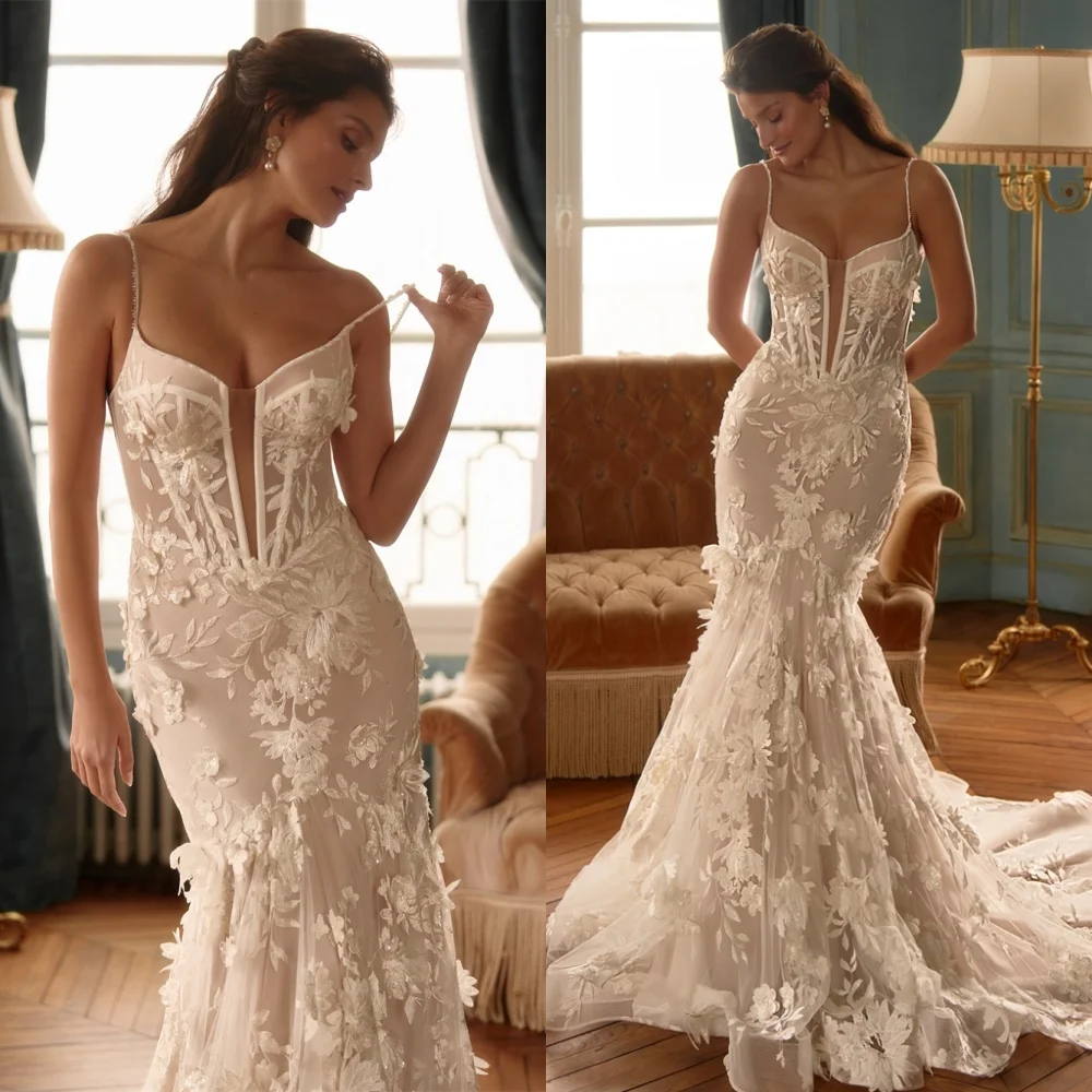 Очаровательное белое тюлевое свадебное платье по индивидуальному заказу, элегантное свадебное платье без бретелек на бретельках, изысканное свадебное платье на молнии сзади