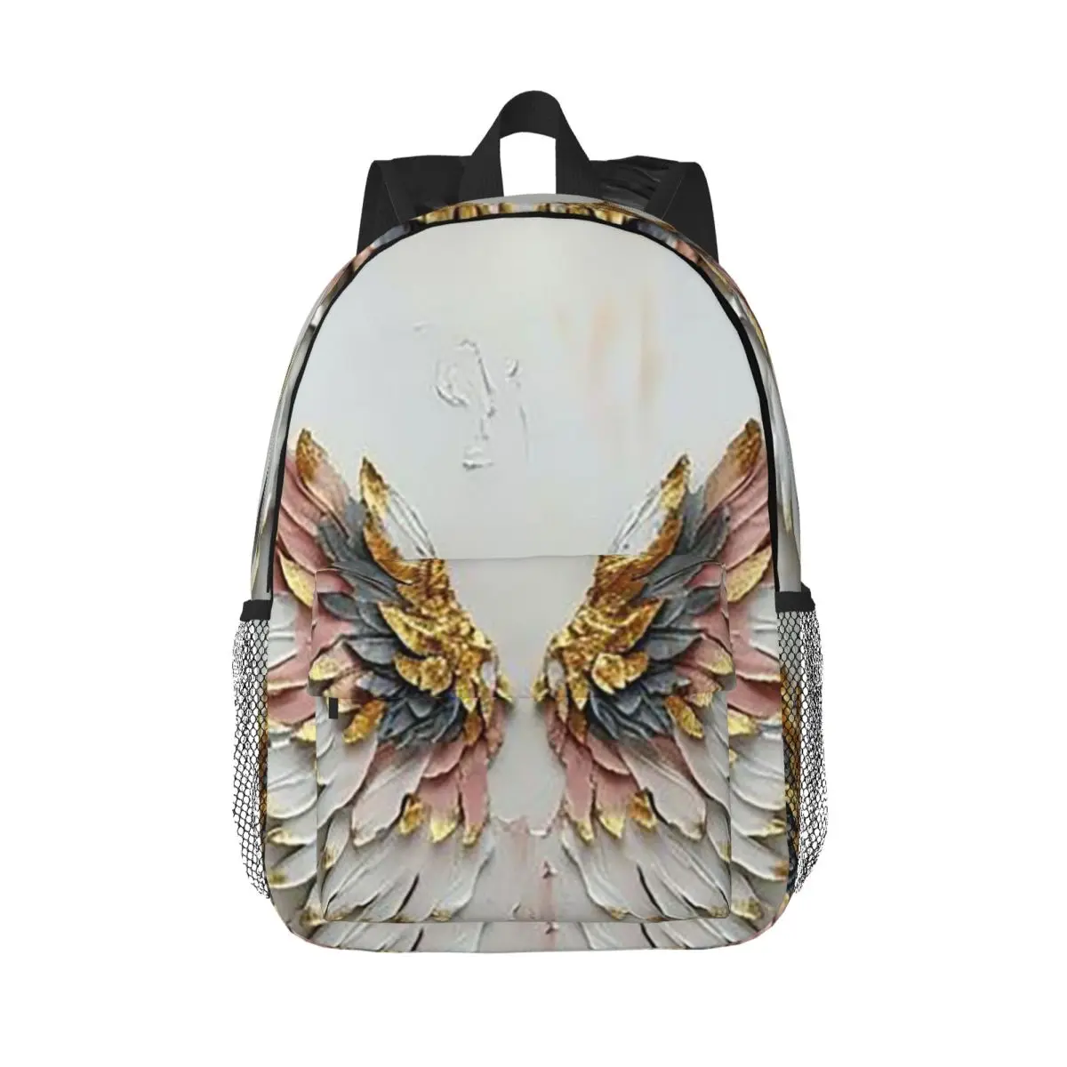 Golden Angel Wings Wall Graffiti Backpack Daypack Large Capacity Boys Girls BookBag Shoulder Bags for Men Women Kids School Bag