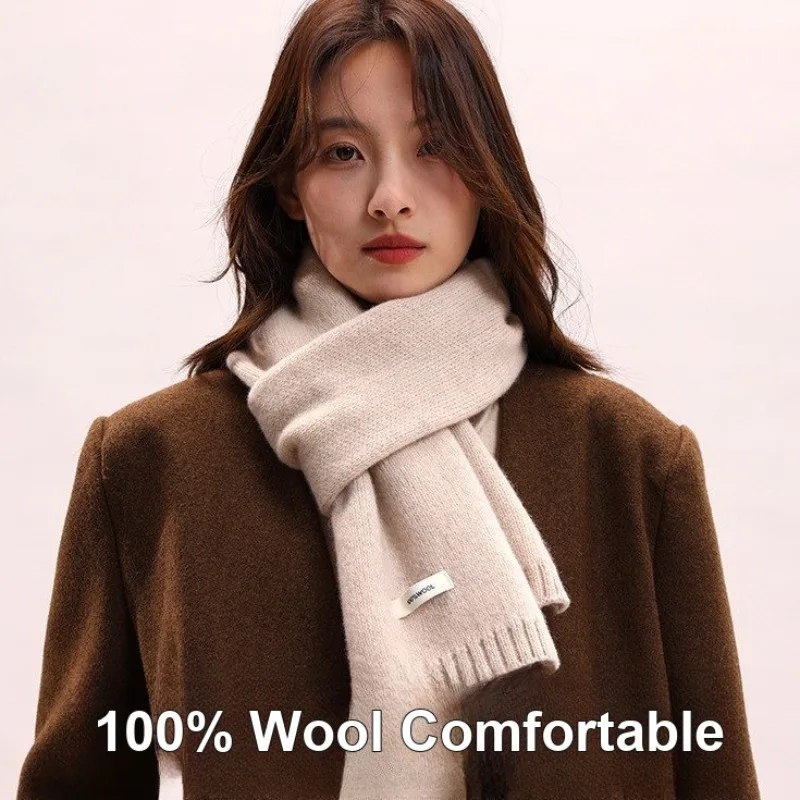 100 Goat Wool Knit Scarf Plush Feel Thick Warm Protective Neck Warmer for Men Women Couples Families Autumn Winter