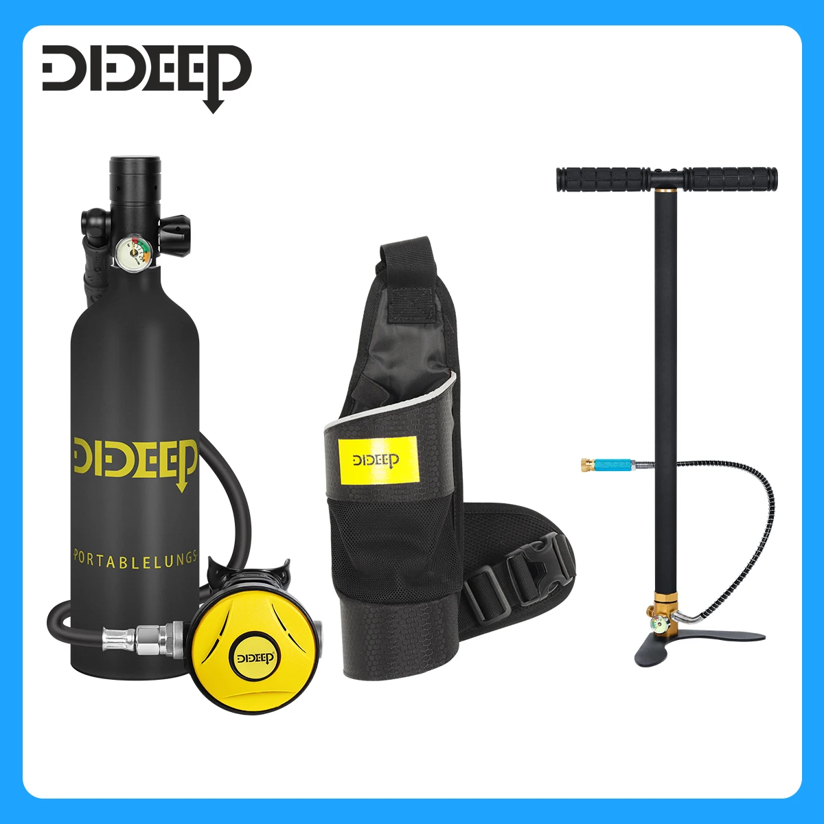 Ensemble de mini-cylindre de plongée DIDEEP 1 litre, 10-20 minutes de plongée sous-marine, facile à utiliser, bouteille de plongée portable avec 3000 PSI