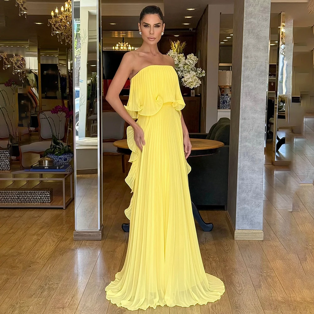 

Custom Made Classic Boat Collar Pleated Chiffon Bridal Party Gown A-line Backless Draped Floor Length Evening Dress for Wedding