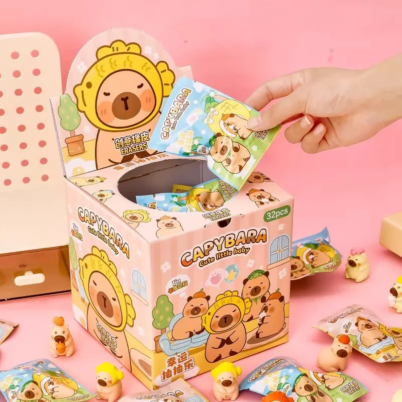

32Pcs/Set Blind Box Anime Sanrio CapyBara Stitch Figure Cartoon Eraser Model Doll Toy For Children's Gift