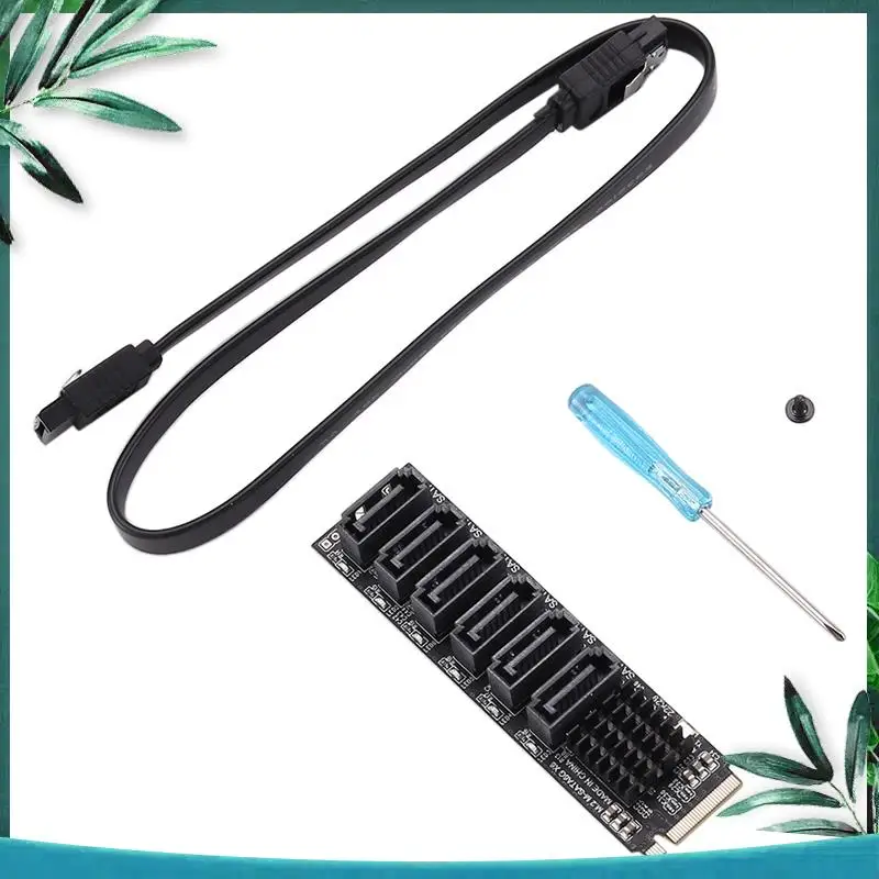 (NEW) M.2 MKEY PCI-E Riser Card M.2 NVME To SATA3.0 PCIE To SATA 6Gpbsx6-Port Expansion Card ASM1166 Support PM Function