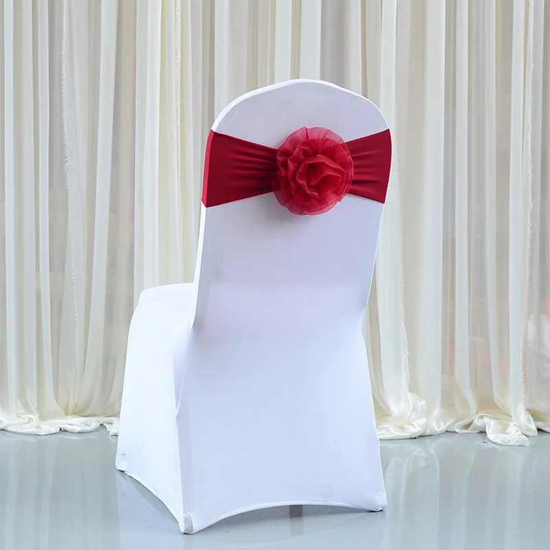 Wedding Decorative Chair Back Flowers and Bow Tie Sash Set for Wedding Banquet Party, European Style Elastic Chair Accessories