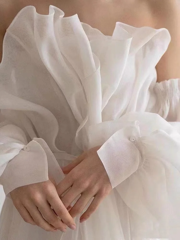 

Light White Wedding Dresses Off Shoulder Pleated Tube Top Backless Princess Ceremony Party Prom Evening Bridal Gown Custom Made