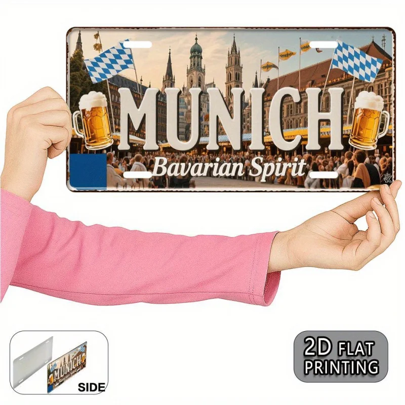 2DFlat، لوحة ترخيص علامة ألومنيوم معدنية عتيقة من ميونيخ، لوحة زخرفية كلاسيكية على شكل روح بافاري، ديكور معلق على الحائط #4