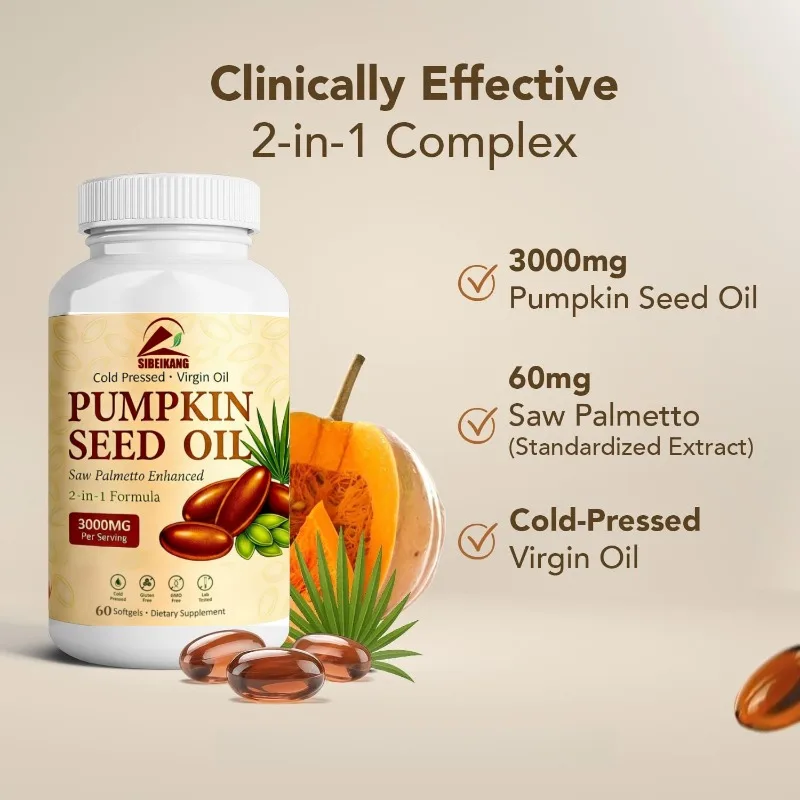 Pumpkin seed oil and saw palm capsules -3600mg per serving, 60 soft capsules for hair and prostate health support