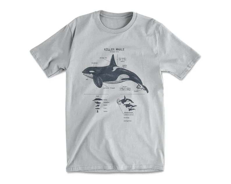 Killer Whale Anatomy Orca Dolphin T-shirt Marine Life T-shirt Beach Shirt Marine Biologist Gift Dolphin Gift Street Wear Tops