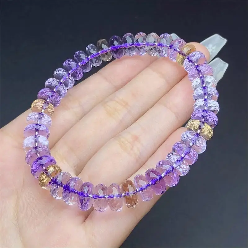 Natural Ametrine Facet Bracelet String Charms Handmade Fortune Energy Bangle Woman Amulet Jewelry Gift 1PCS 9-10.8MM