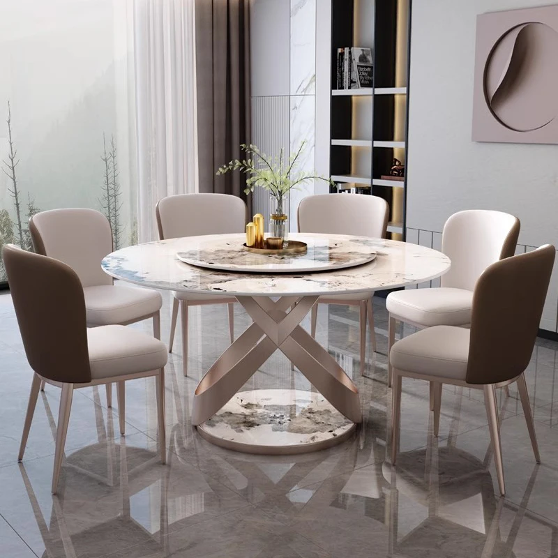 Complete Dining Room Table 4 Chairs Dinning Set 6 Luxury Square Mesa Salon Marble Multifunction Home Furniture Round