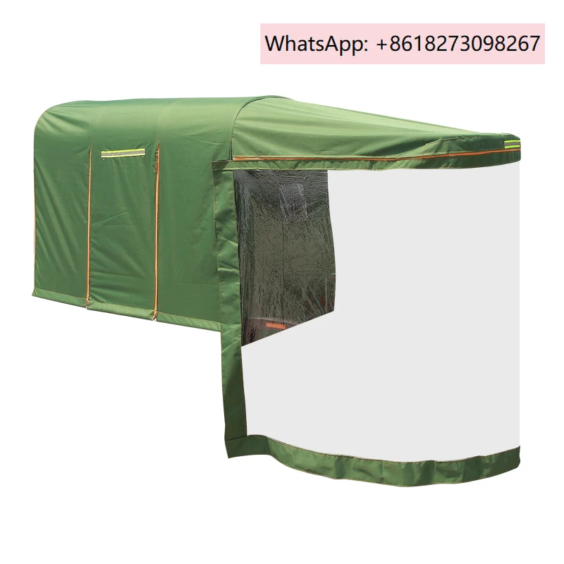 

Fully enclosed electric tricycle carport with rain and wind protection canopy, thickened tarpaulin, and rainproof canopy fabric