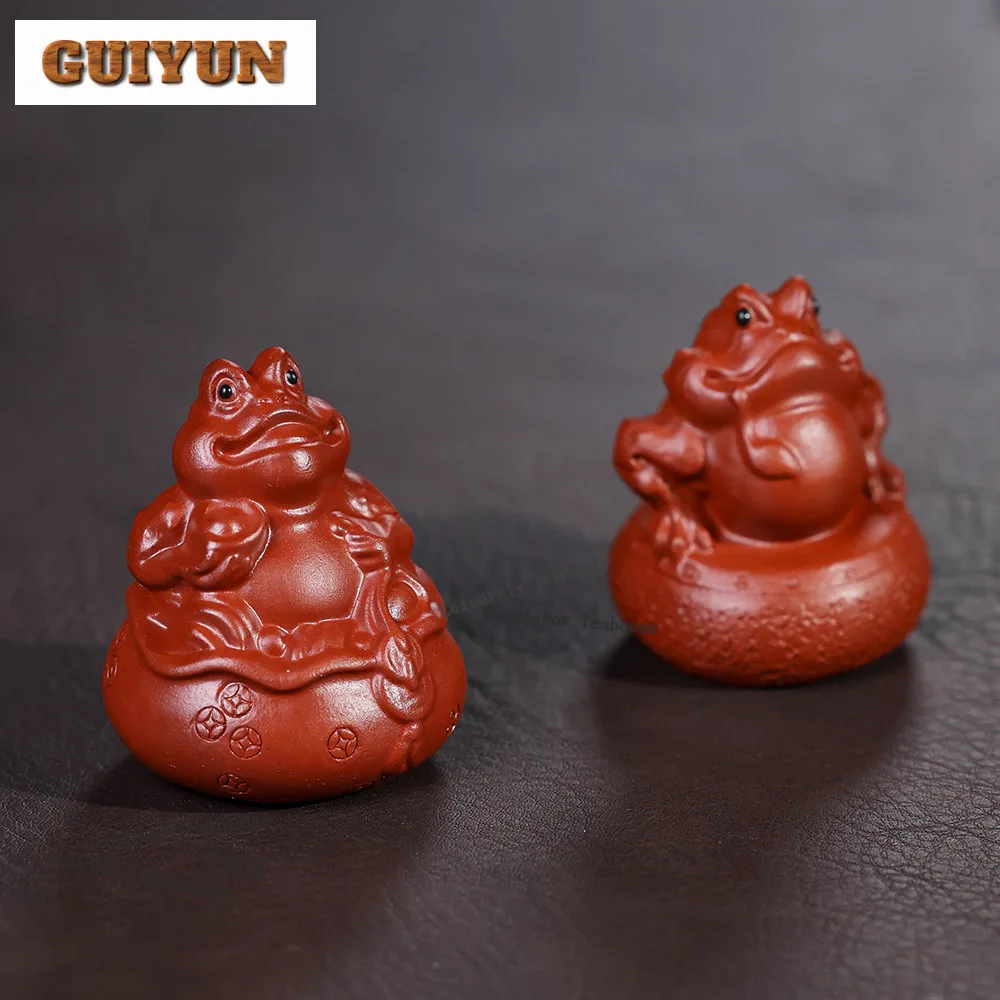 Yixing Purple Clay Lucky Golden Toad Tea Pet Aesthetic Flowerpot Landscaping Tea Figurine Play Toys Tea Statue Ornaments Craft