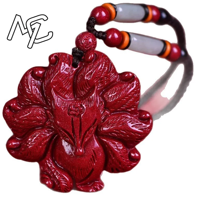 

Fashion Red Cinnabar Jade Nine-tailed Fox Pendant Necklace Jewellery Chinese Hand-Carved Healing Women Luck Gift for Men Fashion