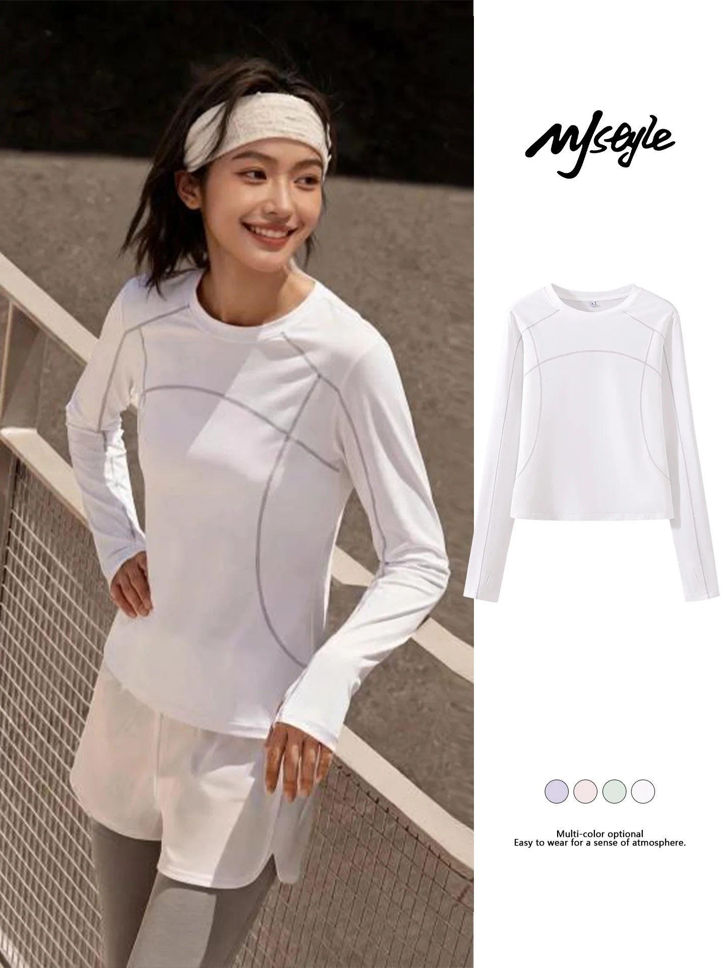 

Женская футболка MJsle с длинным рукавом из ледяного шелка, быстросохнущая, для фитнеса и спорта, приталенная, для весны и лета, для активного отдыха, с круглым вырезом, укороченная