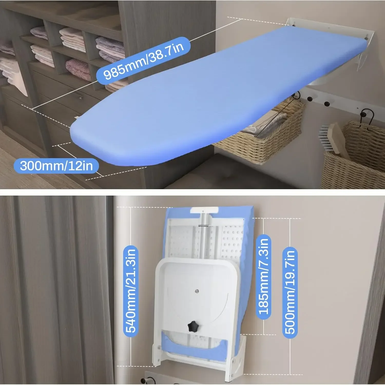 

[XMSJ]Wall Mounted Ironing Board 38.7 X 12 Inch, 180° Swivel Heavy Duty Ironing Board With Heat Resistant Cover, Space Saving