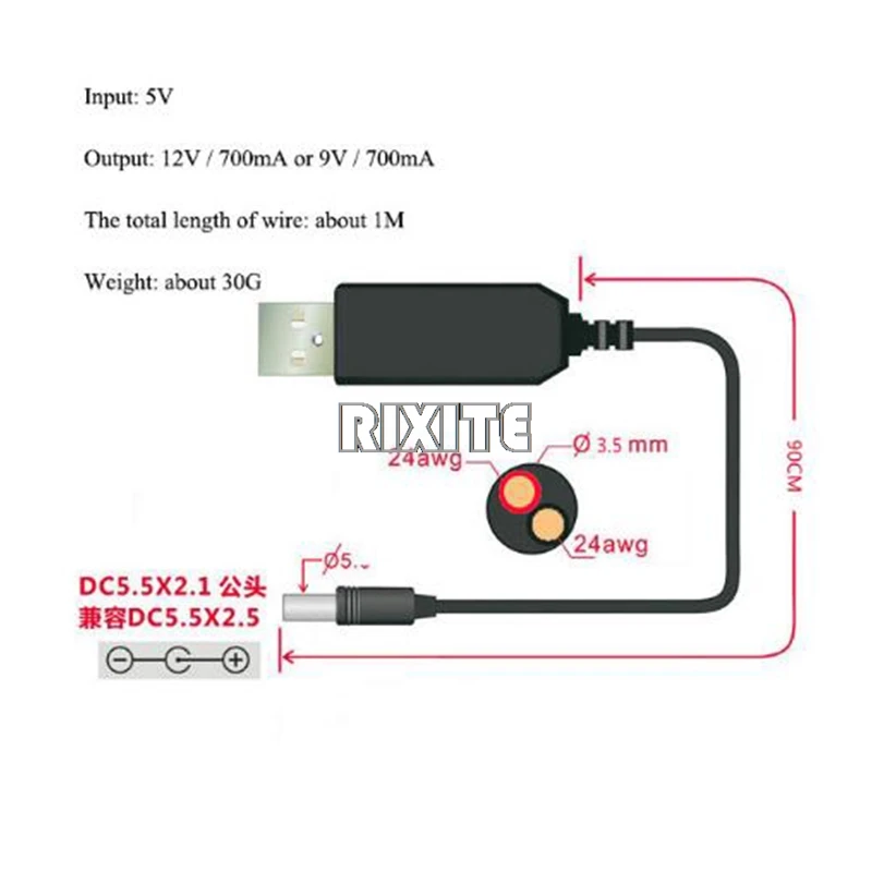 USB Power Boost Line DC 5V To DC 9V / 12V Step UP Module USB Converter Adapter Cable 2.1X5.5MM Plug Charging Cable