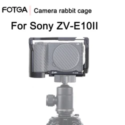 FOTGA ZV-E10 II Camera Cage With Wooden Handle Top Hand Grip Quick Release Plate Cage Kit Protective For Sony ZV-E10 II Camera