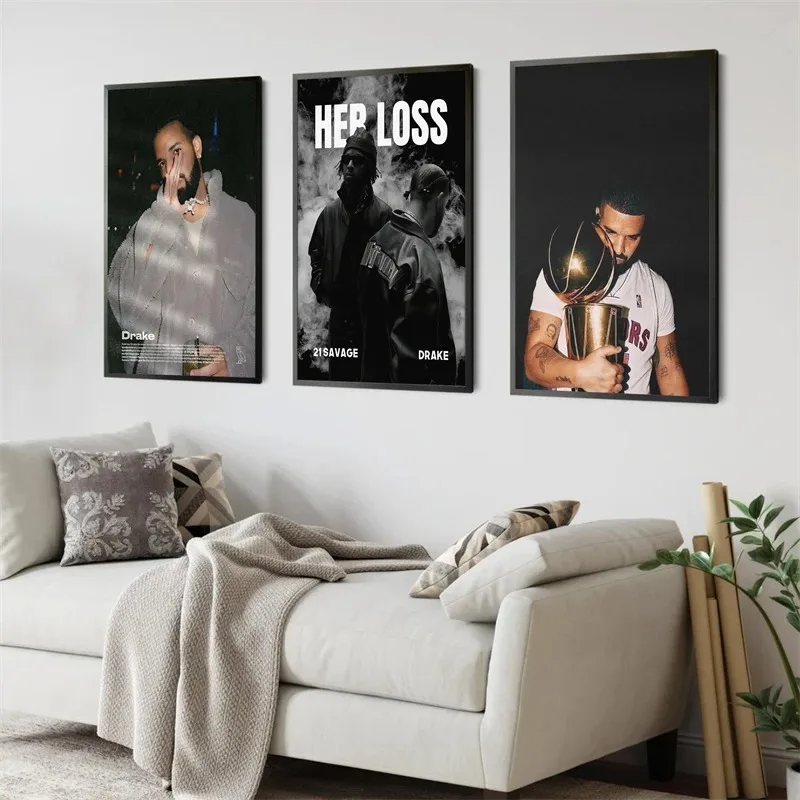 Black and White Drake Concert Cover Poster Aesthetic Pop Rapper Music Album for All The Dogs Canvas Print Wall Art Room Decor