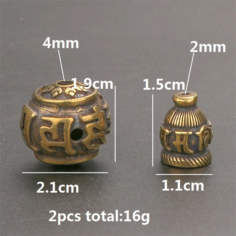 Nepal Six-character Mantra Round Spacer Beads Vajra Pestle Pattern Brass Knife Bead DIY Paracord Woven Lanyard Pendant Jewelry