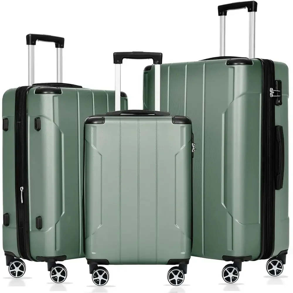 

3-Piece Lightweight Hardshell Spinner Luggage Set with Guards (Green, 20/24/28 inches)