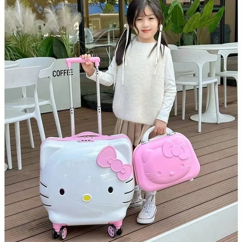 New Sanrio Hello Kitty 20-inch Suitcase 14-inch Cosmetic Case Children\'s Fashion Suitcase Outing Storage Box Thickened Gift