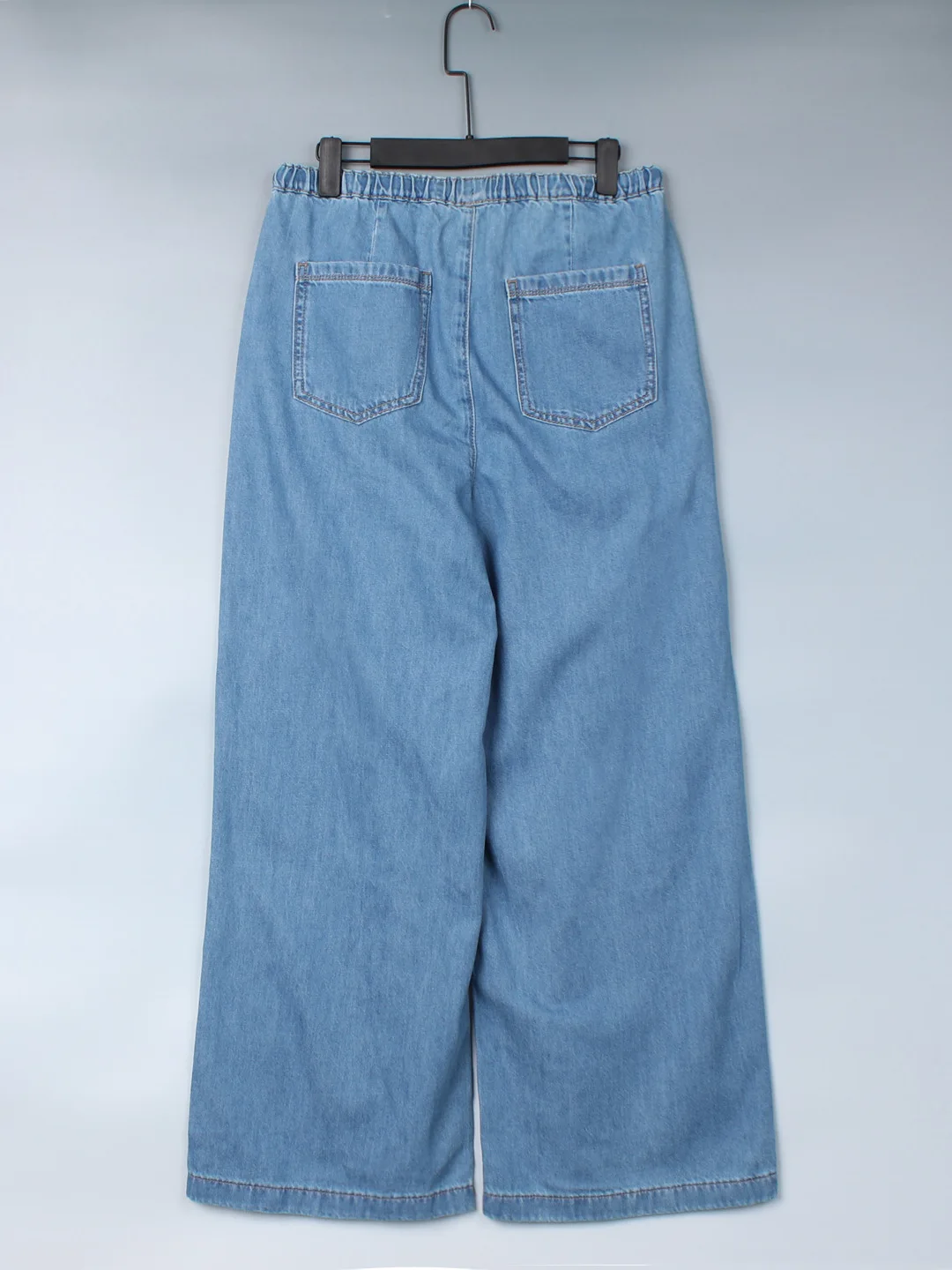 High Waist Wide Leg Denim Pants Women's Thin Washed Straight Casual Trousers Belted Loose Fit Soft Material Autumn Season