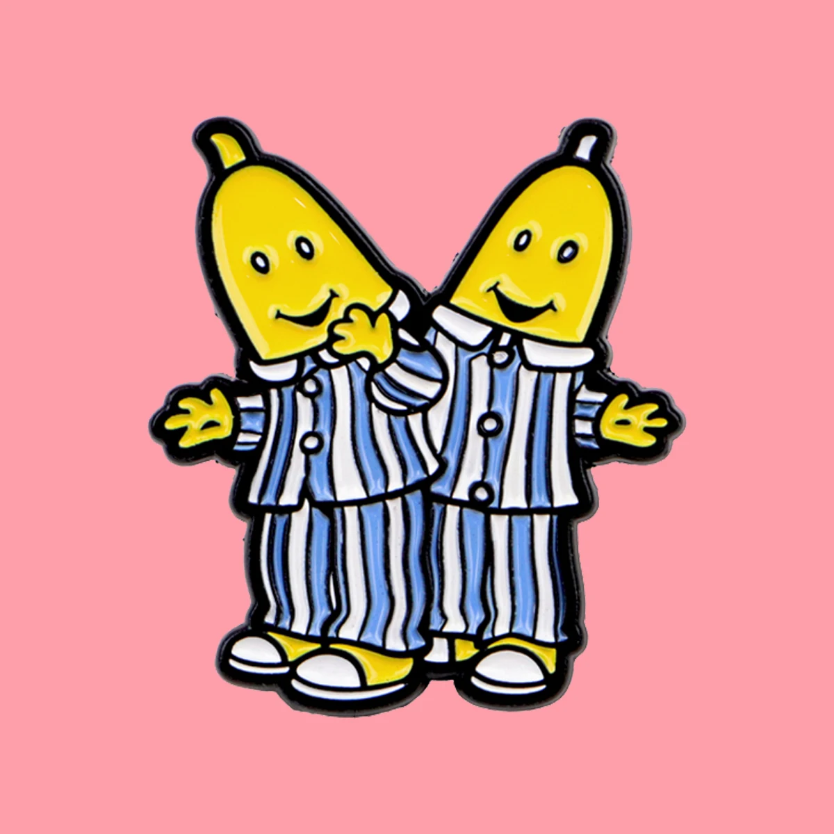 Cartoon Twin Banana Men Enamel Pin Striped Pajamas Lapel Cute Smiling Fruit Brooches Denim Jacket Backpack Jewelry Friends Gift