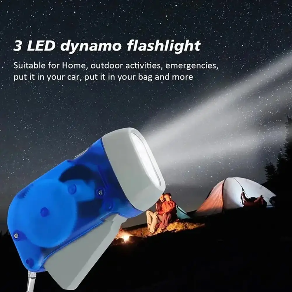 3 LED Dynamo Flashlight Outdoor Lamp Hand Pressing Flashlight Crank Power Wind Up Flashlight Torch Light for Emergency Tool